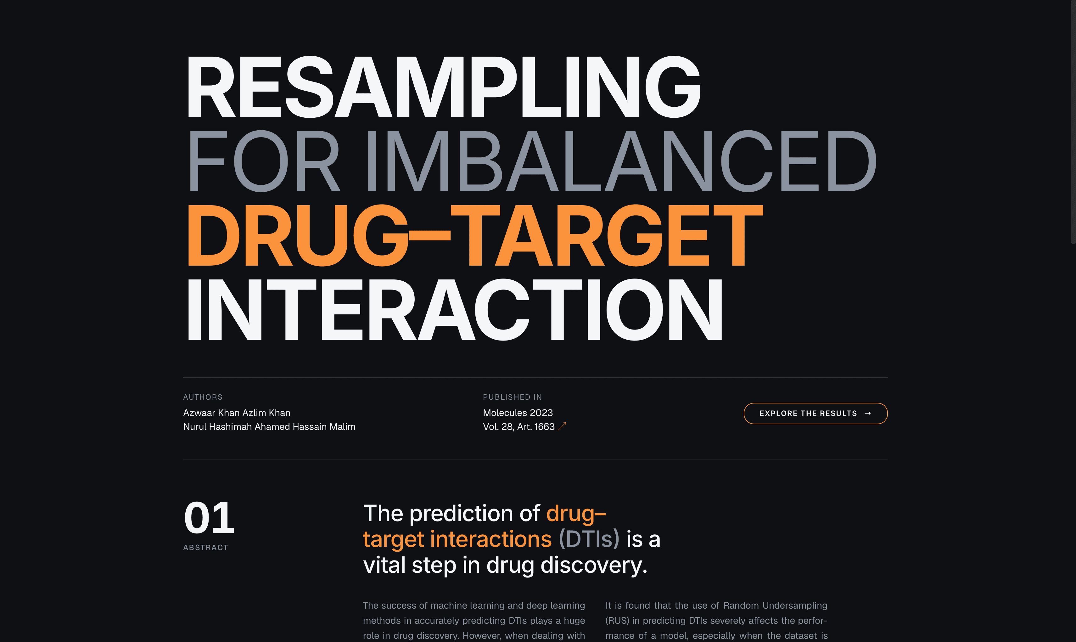 Imbalance Explorer landing screen, with the project title set large above a citation block for the underlying paper.
